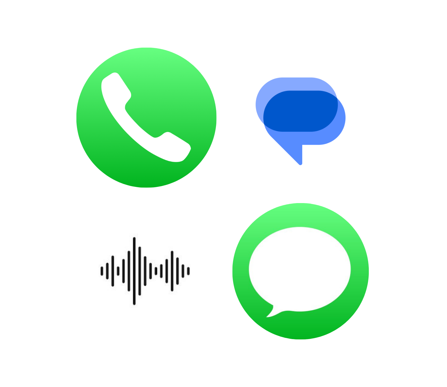 Phone, Messages, Voice Memos, and iMessage apps